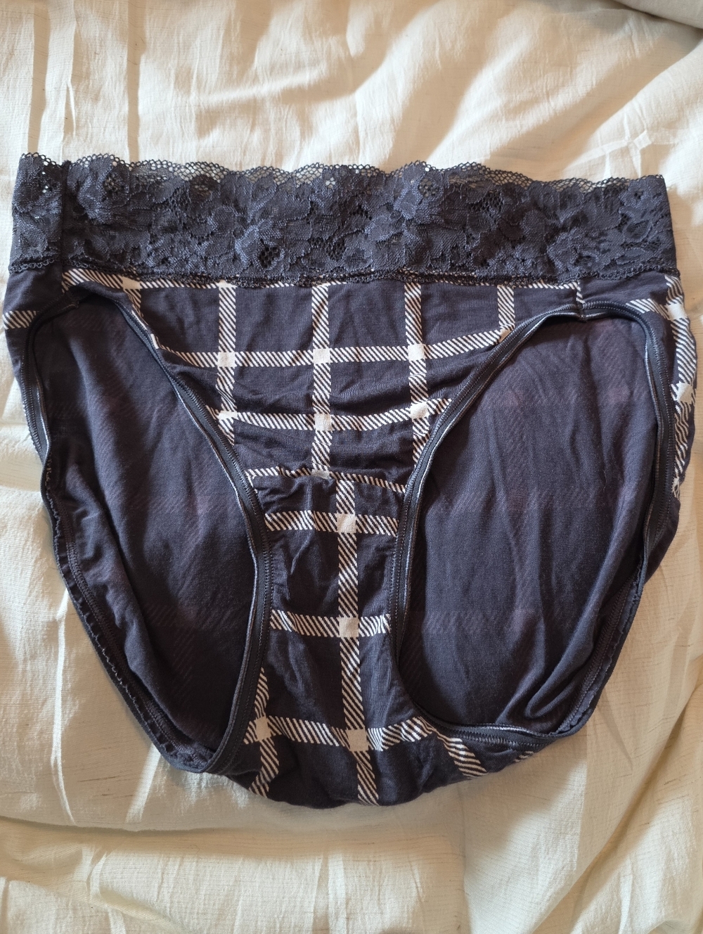 Soma Vanishing Edge High Leg Briefs Plaid Lace Trim Size M